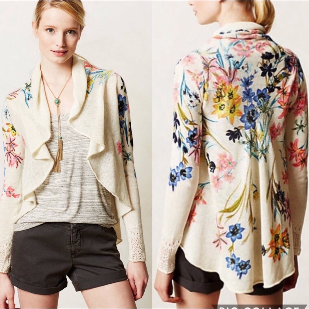 Anthro - Knitted & Knotted- Fleur Des Champs cardi